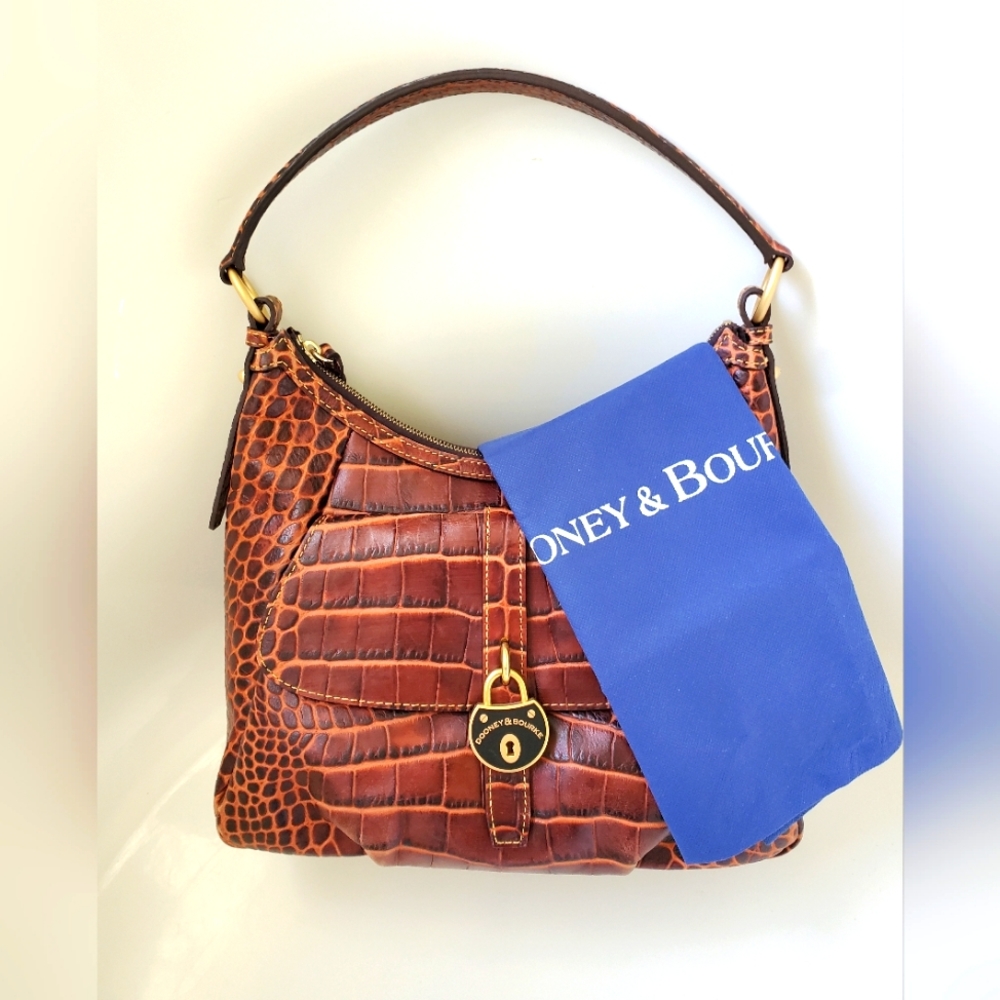 Dooney & Bourke Brown Croco Embossed Leather Shoulder Bag